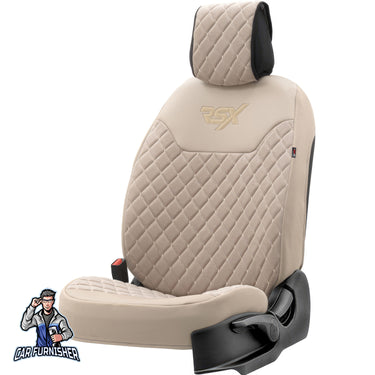 Car Seat Protector - Rsx Diamond Foal Feather Design Beige 1x Front Seat Leather & Foal Feather